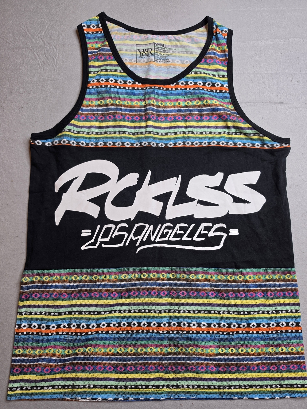 Men's Young and Reckless Hacky Knit Los Angeles Graphic‎ Tank Top Small